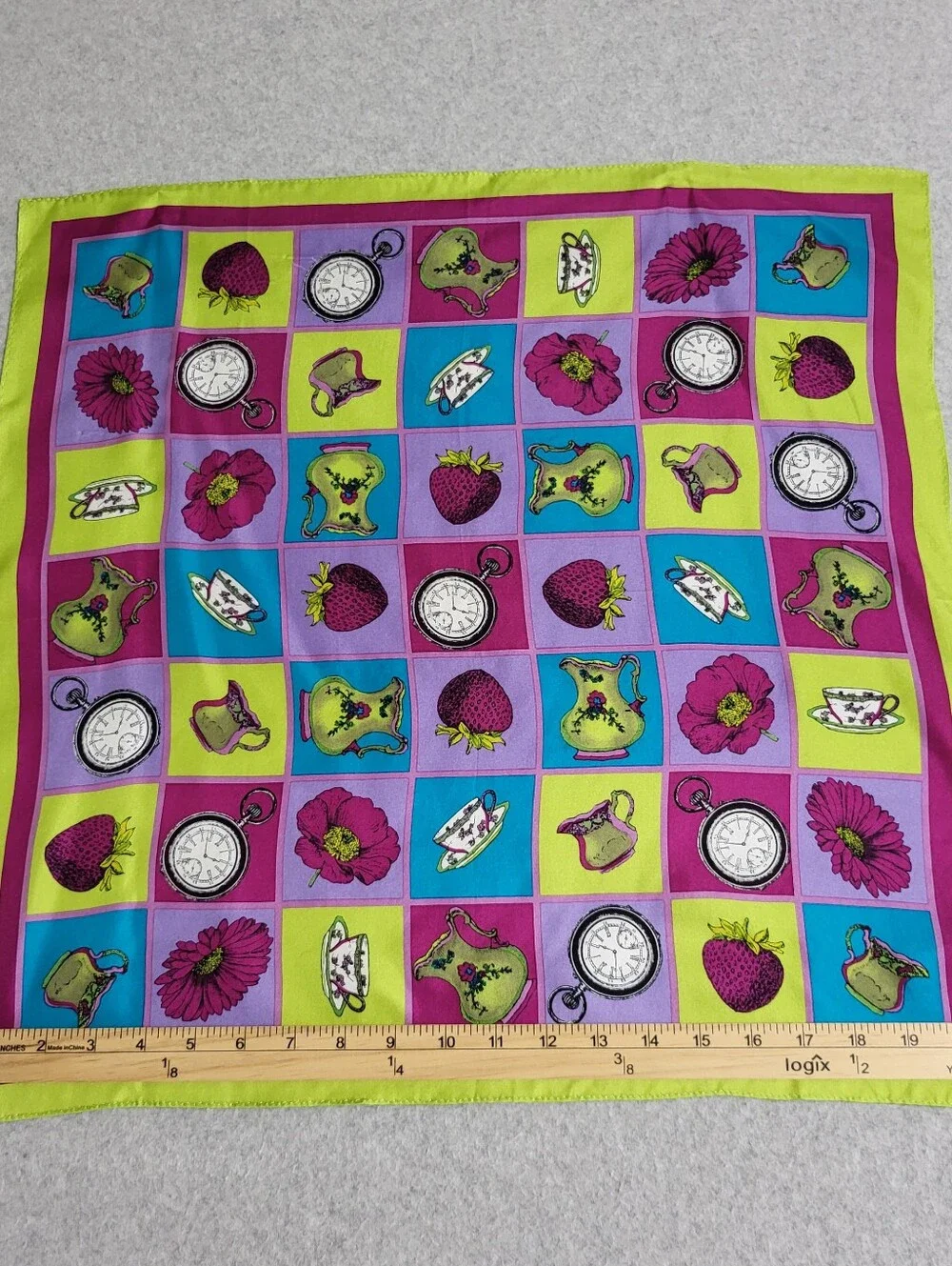 Vintage Accessory Street 100% Silk Square Scarf Checkerboard Pop Art Korea 21x21